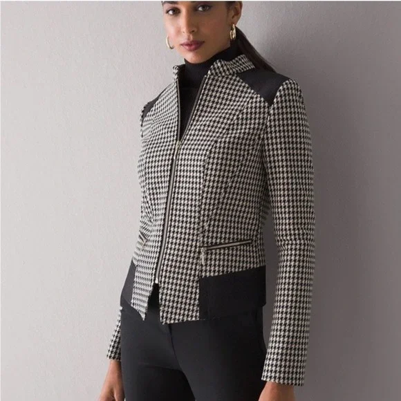 White House Black Market Women Plaid Front Zip Jacket Size 12 - Picture 6 of 12